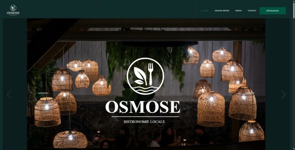 Site internet d'Osmose Bistro (Saint-Pierre, La Réunion) réalisé par REDSHOT : page d'accueil